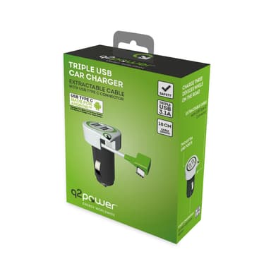 Q2Power Triple USB Car Charger USB-C
