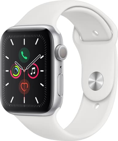 Apple Watch Series 5 44mm (hopea/valkoinen urheiluranneke)