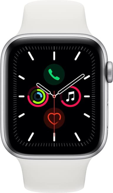 Apple Watch Series 5 44mm (hopea/valkoinen urheiluranneke)