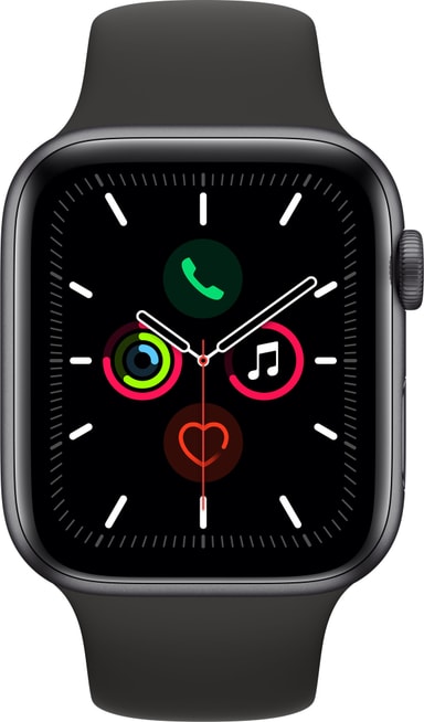 Apple Watch Series 5 44mm (tähtiharmaa/musta urheiluranneke) - Gigantti  verkkokauppa