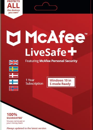 McAfee LiveSafe Plus 12 kk jatkotilaus - Windows/Mac OSX/iOS/Android