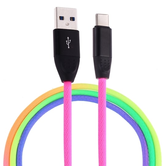 USB -  USB-C / Tyyppi-C latauskaapeli - Sateenkaaren värit 1m