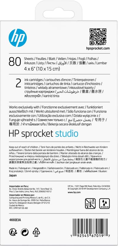HP 4KK83A Sprocket Studio pakkaus musteella ja 80 valokuva-arkilla