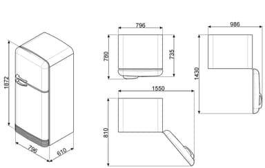 Smeg jääkaappipakastin FAB50RPB (187,5 cm)