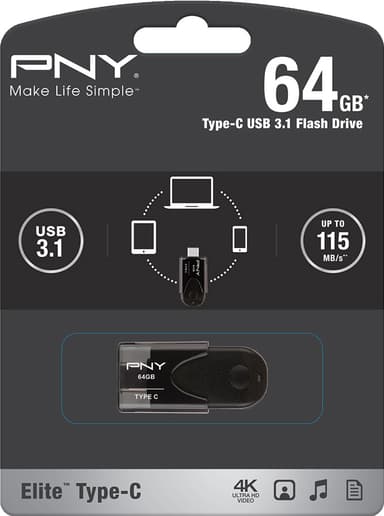 PNY Elite USB-C 3.1 muistitikku 64 GB