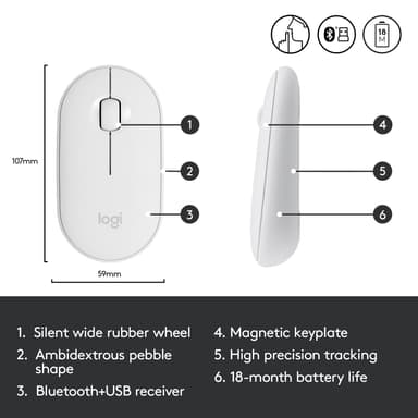 Logitech Pebble M350 langaton hiiri (valkoinen)