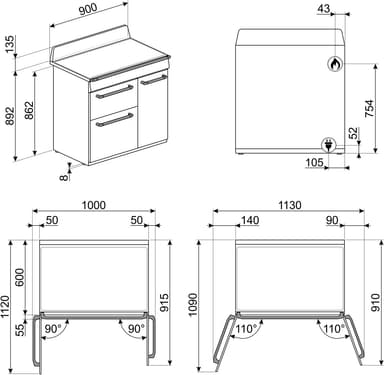 Smeg Victoria 90 cm kaasuliesi TR93BL (musta)