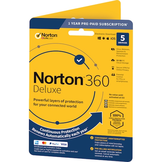 Norton 360 Deluxe virustorjuntaohjelma 5 laitteelle (verkkotilaus)