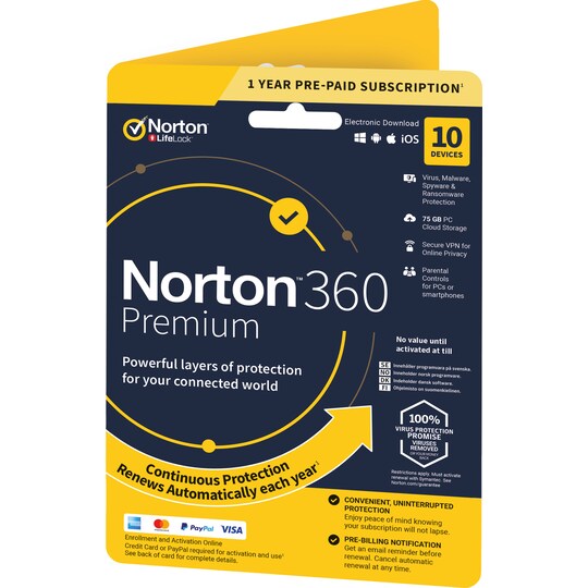 Norton 360 Premium virustorjuntaohjelma 10 laitteelle (verkkotilaus)
