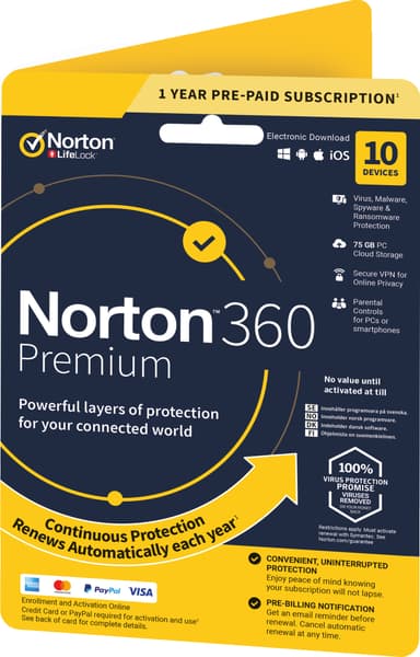 Norton 360 Premium virustorjuntaohjelma 10 laitteelle (verkkotilaus)