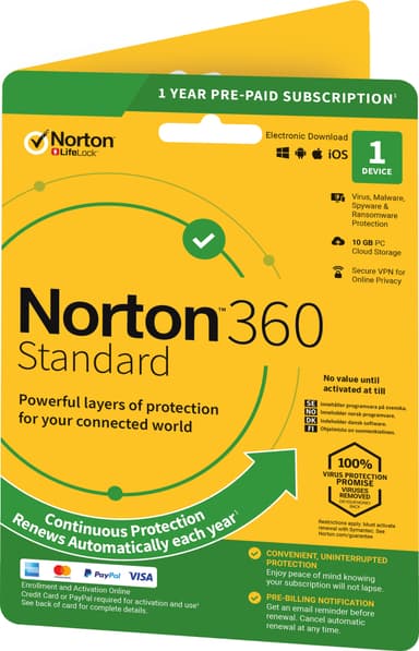 Norton 360 Standard virustorjuntaohjelma 1 laitteelle (verkkotilaus)