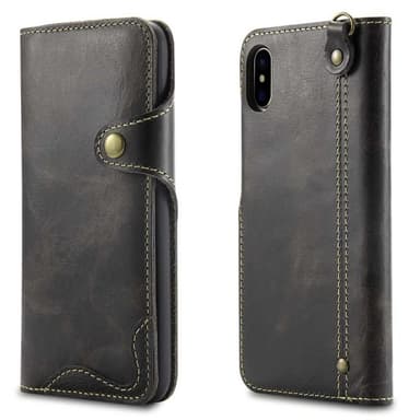 Lompakkokotelo 3-kortti aito nahka Apple iPhone XS Max (6,5 ")  - must