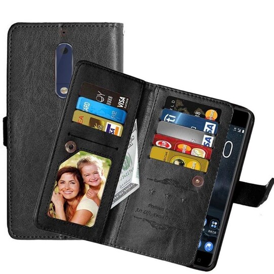 Lompakkotelo Flexi 9-kortti Nokia 5 (TA-1053)  - musta