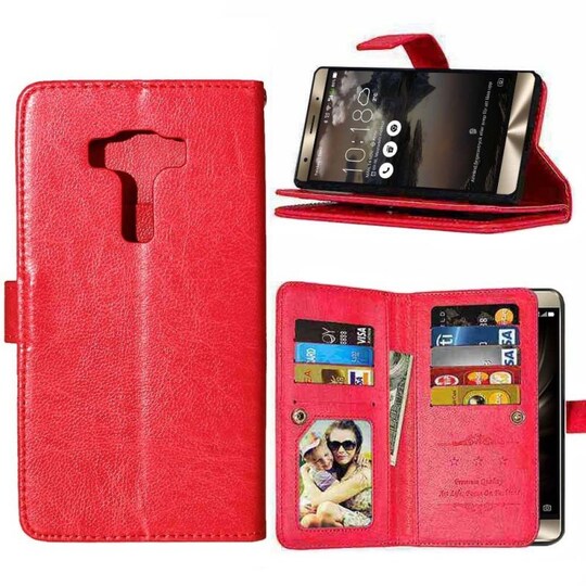 Lompakkotelo Flexi 9-kortti Asus Zenfone 3 Deluxe (ZS550KL)  - punaine