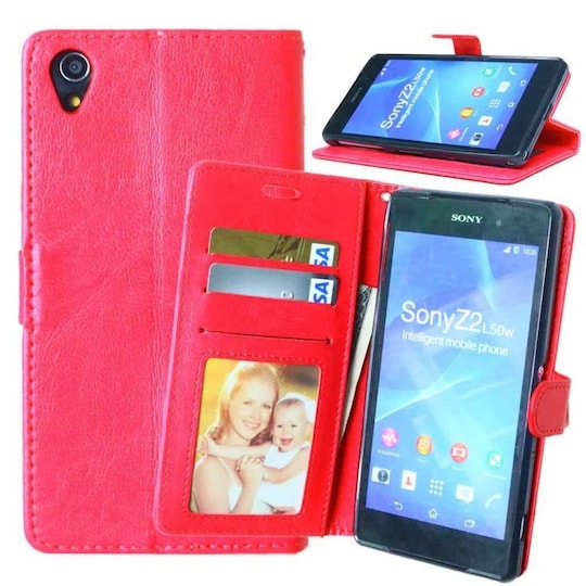 Lompakkokotelo 2-kortti Sony Xperia Z1 (c6903)  - punainen