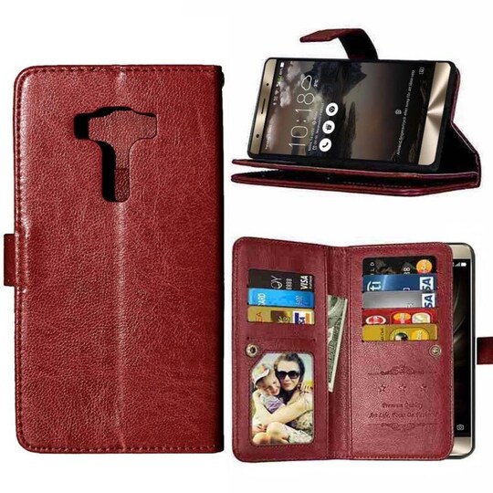 Lompakkotelo Flexi 9-kortti Asus Zenfone 3 Deluxe (ZS550KL)  - ruskea