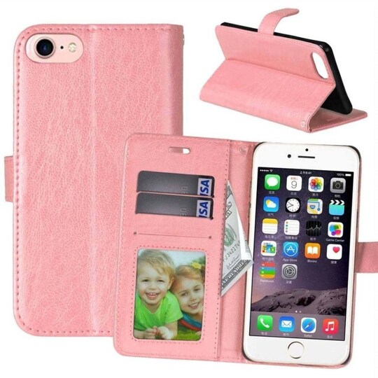 Lompakkokotelo 3-kortti iPhone 7/8  - vaaleanpunainen
