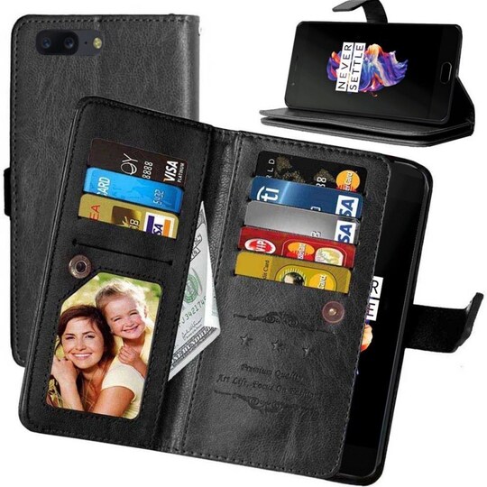 Lompakkotelo Flexi 9-kortti OnePlus 5 (A5000)  - musta