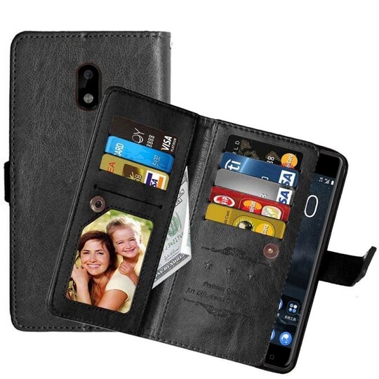 Lompakkotelo Flexi 9-kortti Nokia 3 (TA-1032)  - musta