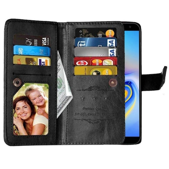 Lompakkotelo Flexi 9-kortti Samsung Galaxy J6 Plus (SM-J610F)  - musta
