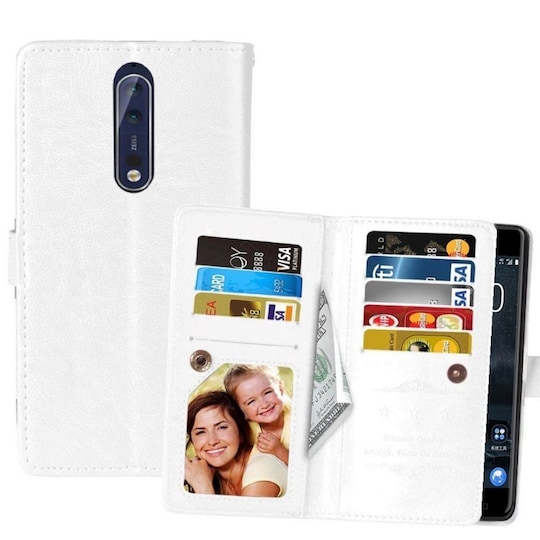Lompakkotelo Flexi 9-kortti Nokia 8 (TA-1004)  - valkoinen