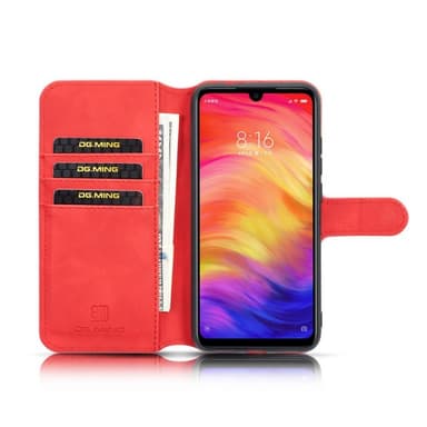 DG-Ming Lompakkokotelo 3-kortti Xiaomi Redmi Note 7 (6.3") - punainen