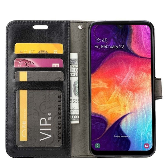 Lompakkokotelo 3-kortti Samsung Galaxy A50 (SM-A505F)  - musta