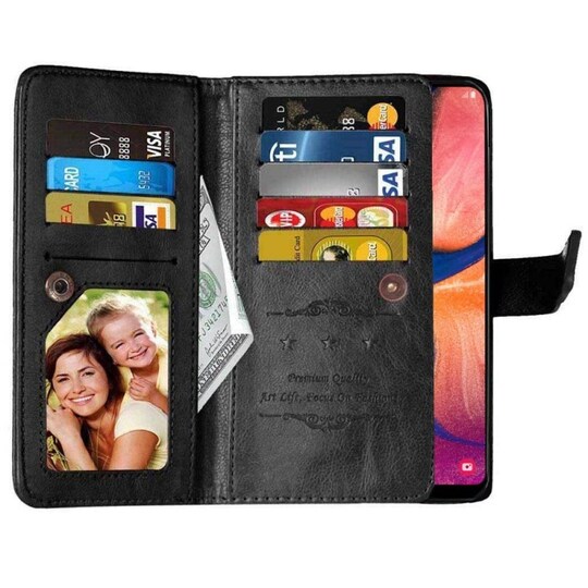 Lompakkotelo Flexi 9-kortti Samsung Galaxy A20e (SM-A202F)  - musta