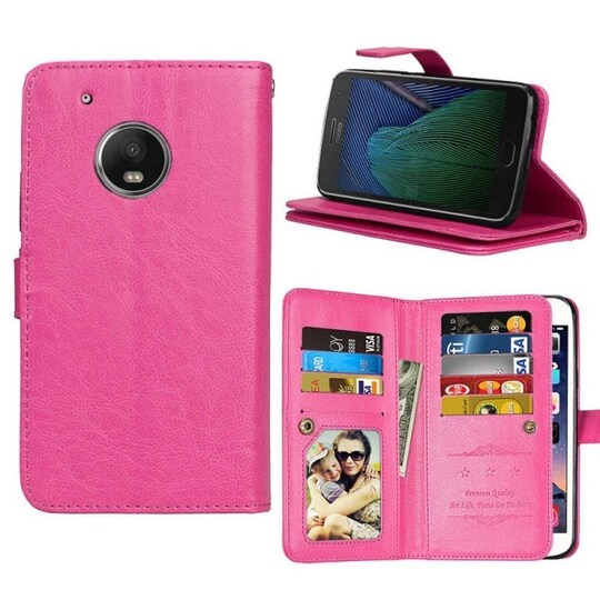 Lompakkotelo Flexi 9-kortti Motorola Moto G5 Plus (XT1683)  - pinkki