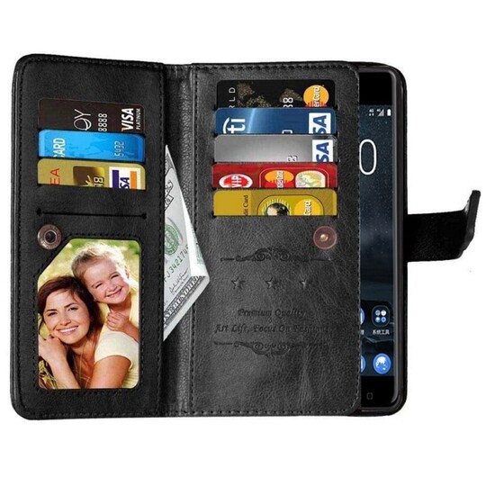 Lompakkotelo Flexi 9-kortti Nokia 8 Sirocco (TA-1005)  - musta