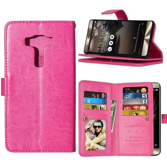 Lompakkotelo Flexi 9-kortti Asus Zenfone 3 Deluxe (ZS550KL)  - pinkki