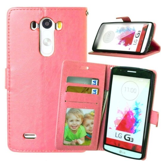 Lompakkokotelo 3-kortti LG G3 (D855)  - vaaleanpunainen
