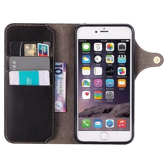 Lompakkokotelo 3-kortti aito nahka Apple iPhone 6 / 6S  - musta