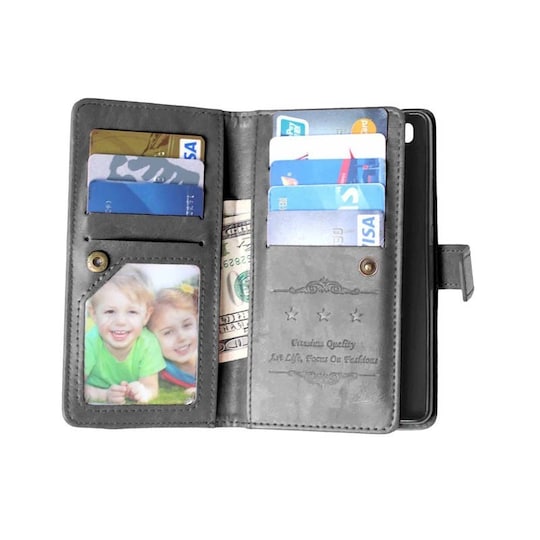 Lompakkotelo Flexi 9-kortti Huawei P8 Lite 2015 (ALE-L21)  - musta