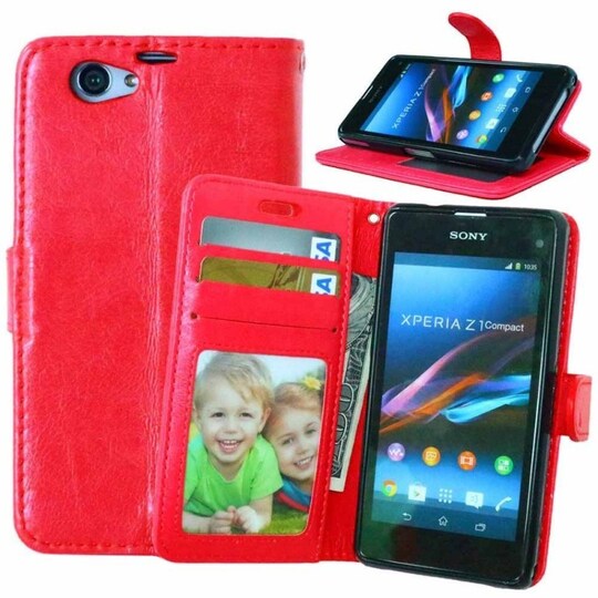 Lompakkokotelo 3-kortti Sony Xperia Z1 Compact (D5503)  - punainen