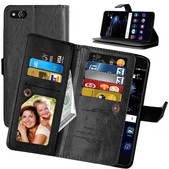 Lompakkotelo Flexi 9-kortti Huawei P10 Lite (WAS-LX1)  - musta