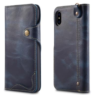 Lompakkokotelo 3-kortti aito nahka Apple iPhone XS Max (6,5 ")  - sini