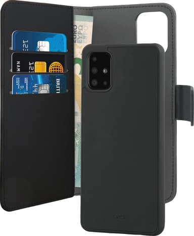 Puro 2in1 Samsung Galaxy A51 lompakkokotelo (musta)