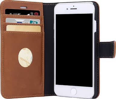 RadiCover iPhone 6/7/8/SE Gen. 2/3 2-in-1 lompakkokotelo (keltaruskea)