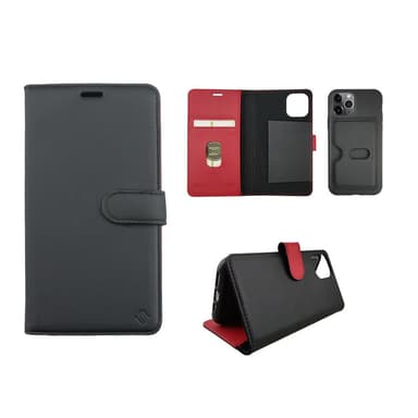 Ympäristöystävällinen Aitoa nahkaa iPhone 11 Pro lompakkokotelo 2 in 1 -Black/Red