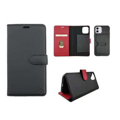 Ympäristöystävällinen Aitoa nahkaa iPhone 11 lompakkokotelo 2 in 1 -Black/Red