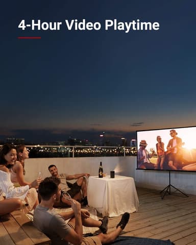 Nebula Apollo 480p on kannettava projektori, jossa on Android TV, kaiutin ja sisäänrakennettu akku.