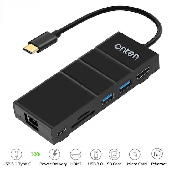 USB-C Multiport -sovitin 4K HDMI, 2 USB, USB-C, Gigabit Ethernet