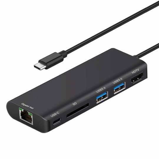 USB-C-keskitin - USB 3.0, 4K HDMI, RJ45 Gigabit Ethernet, SD-kortti, PD