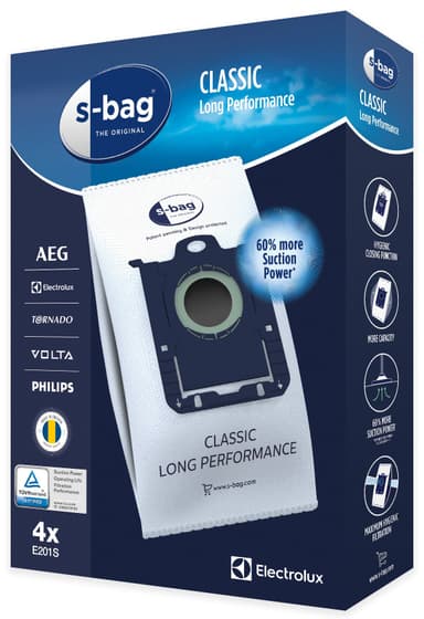 S-bag Classic Long Performance pölypussit E201S (Electrolux/Philips)