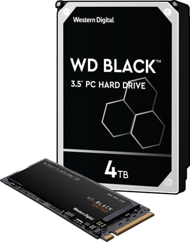 WD Black 3,5" 4 TB kovalevy ja WD Black SN750 1 TB NVMe SSD