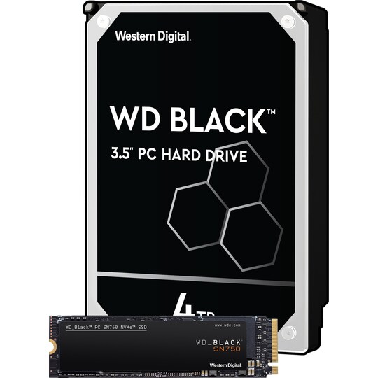 WD Black 3,5" 4 TB kovalevy ja WD Black SN750 1 TB NVMe SSD