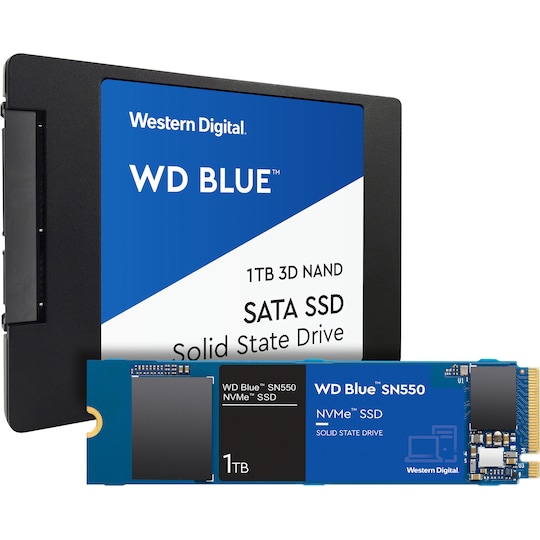 WD Blue 2,5" 1 TB SATA 3 SSD ja WD Blue SN550 1 TB NVMe SSD