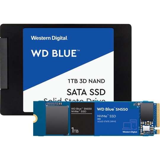 WD Blue 2,5" 1 TB SATA 3 SSD ja WD Blue SN550 1 TB NVMe SSD