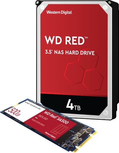 WD Red 3,5" 4 TB kovalevy ja WD Red SA500 500 GB M.2 SATA SSD